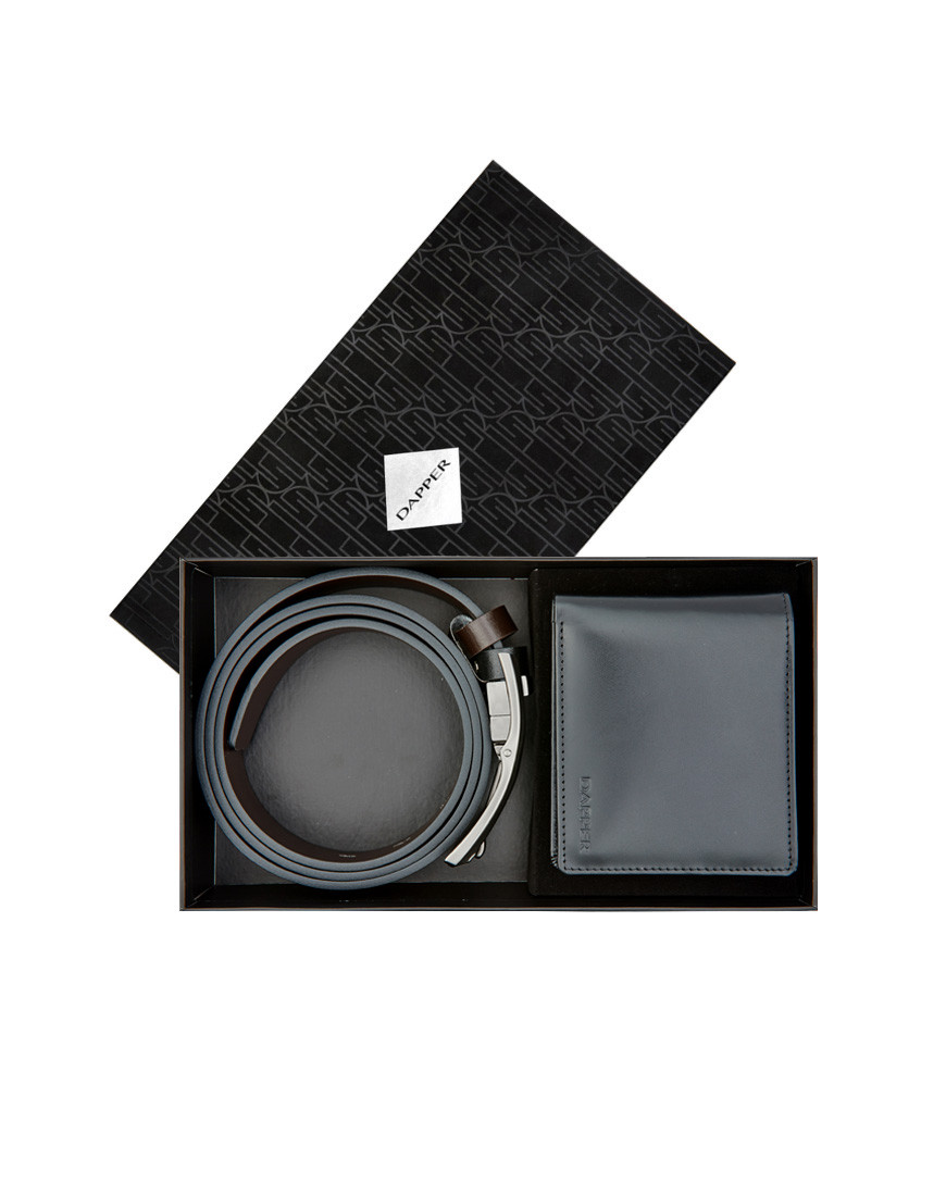 DAPPER Leather Billfold Wallet & Reversible Belt Gift Set