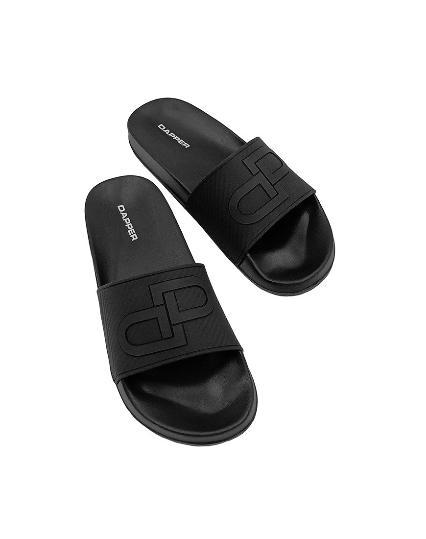 DP Icon Carbon Fiber Embossed Pool Slide Sandals – Black